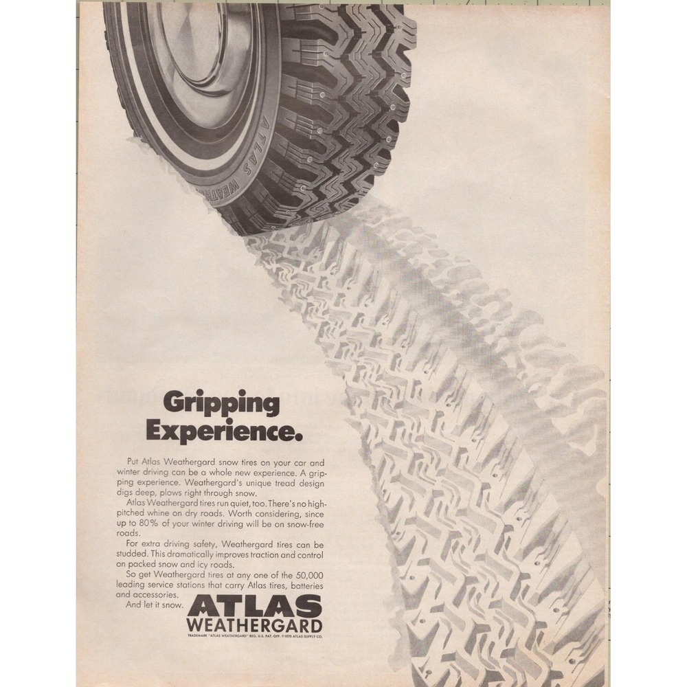 Atlas Weathergard Studded Snow Tires Gripping Experience Vintage Print‎ Ad 1970